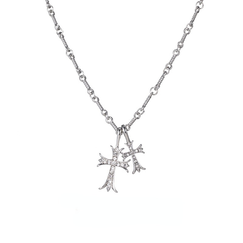 Venta al por mayor Collar de diamantes lleno de cruz de aleación