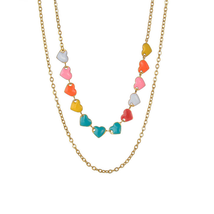 Venta al por mayor Collar de doble capa de amor de aceite de acero inoxidable