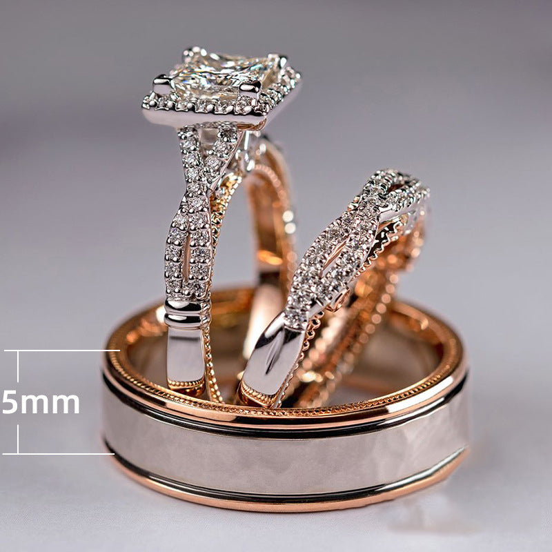 Wholesale Ring Copper Zircon Shiny Rose Gold Set OLY-RS-CAOS010