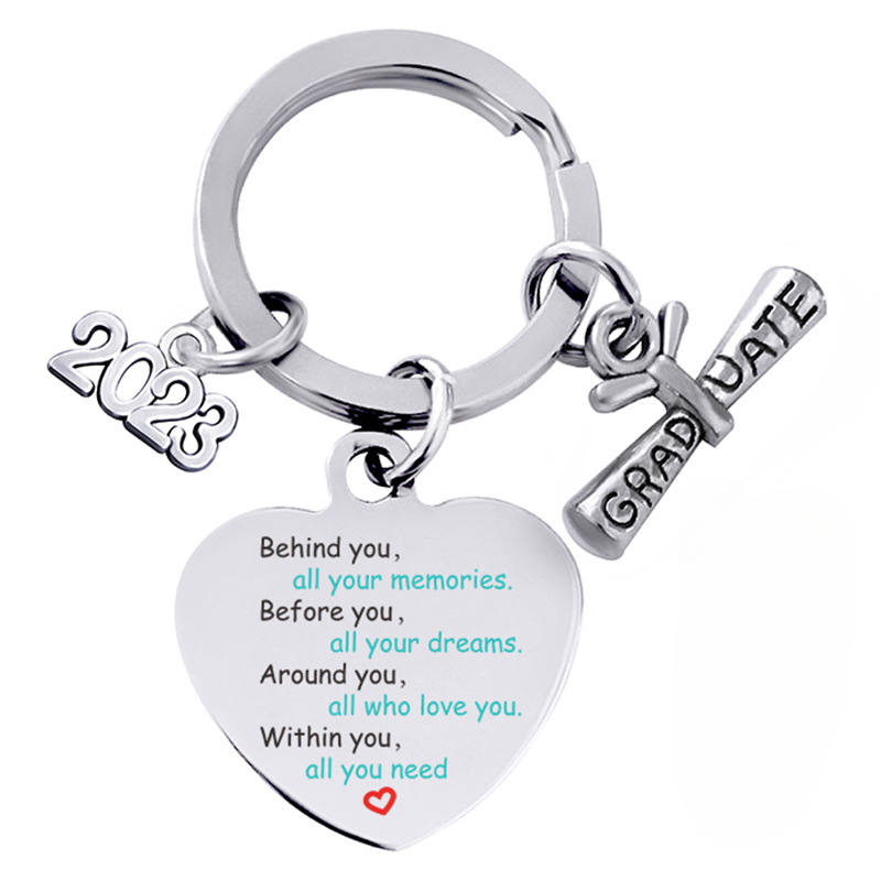 Temporada al por mayor de graduación Regalo Impresión de color en forma de corazón Llavero de acero inoxidable