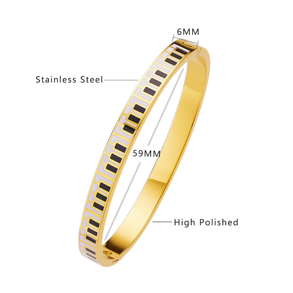 Wholesale Black and White Key Enamel Titanium Steel Bracelet