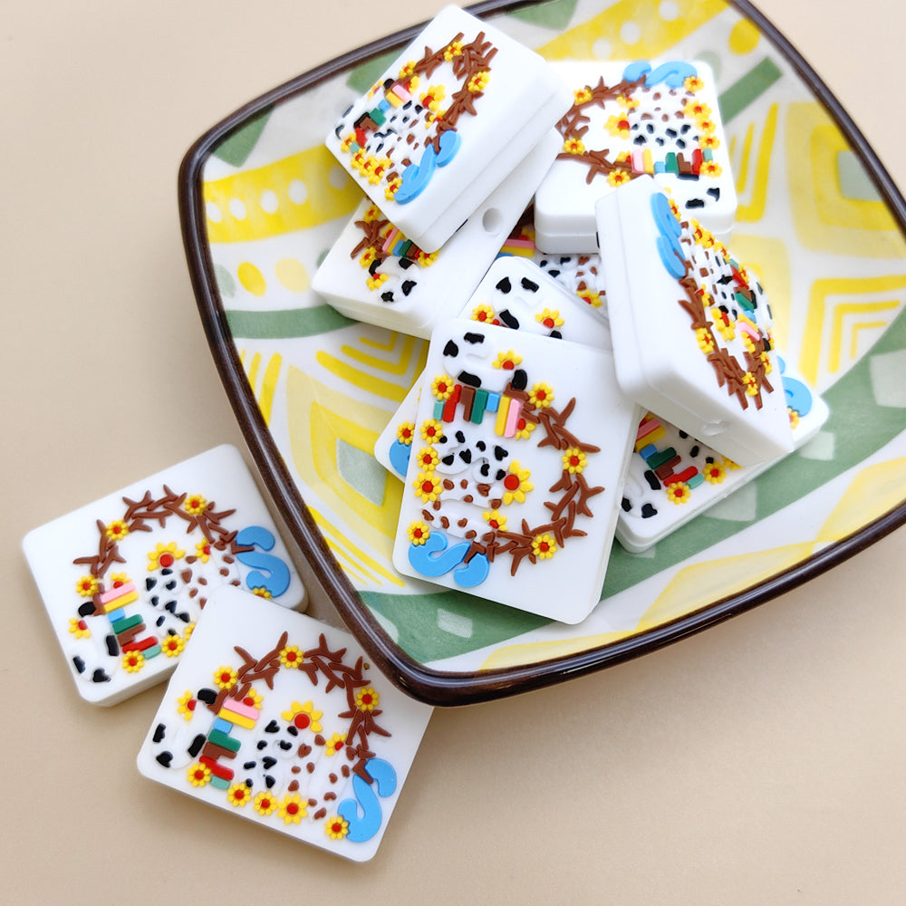 Wholesale 10pcs Western Style Cow Pattern Sunflower Focal Beads