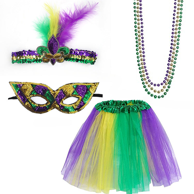 Wholesale Carnival Sequined Feather Three-color Headband Set Combination