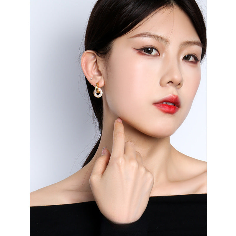 Wholesale Double Round Zircon Detachable Full Diamond Stud Vintage Earrings