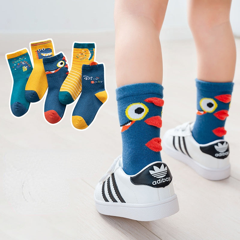 Venta al por mayor de calcetines de algodón para niños Calcetines de dinosaurios de dibujos animados