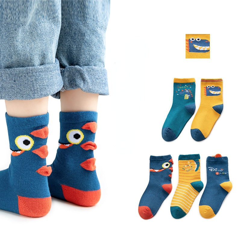 Venta al por mayor de calcetines de algodón para niños Calcetines de dinosaurios de dibujos animados