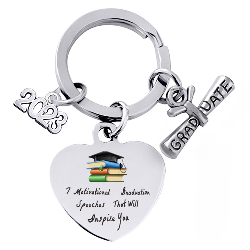 Temporada al por mayor de graduación Regalo Impresión de color en forma de corazón Llavero de acero inoxidable