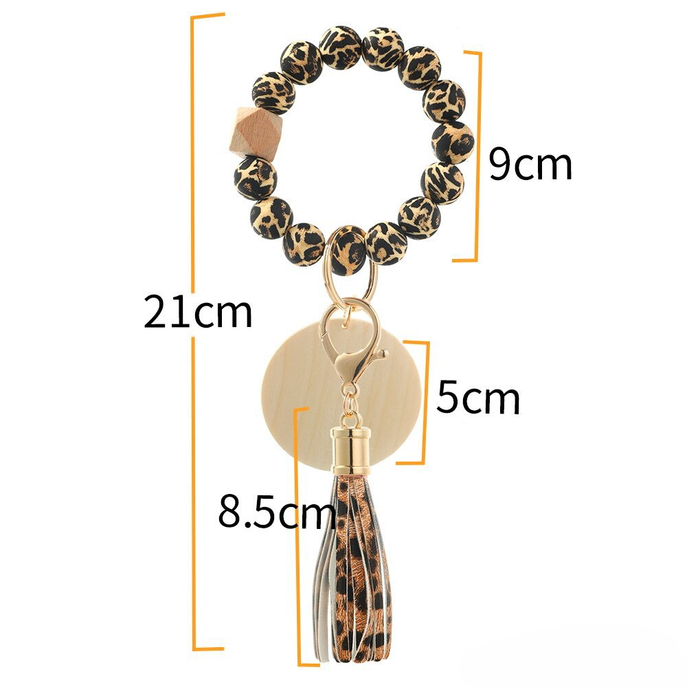 Wholesale Leopard Print Silicone Beaded Wrist Keychain