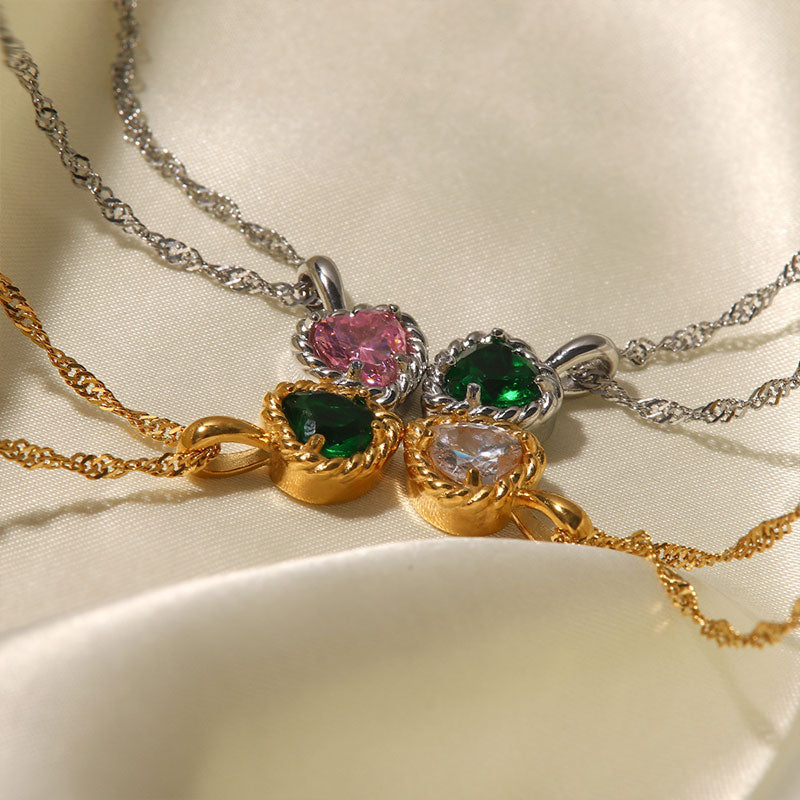 Wholesale Necklace Stainless Steel Heart Shaped Zircon OLY-NE-WX001