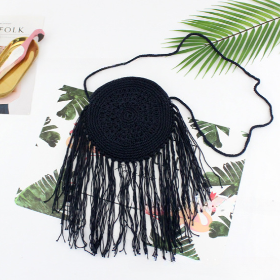 Bolsa de playa con flecos tejidos a mano de hilo de algodón al por mayor