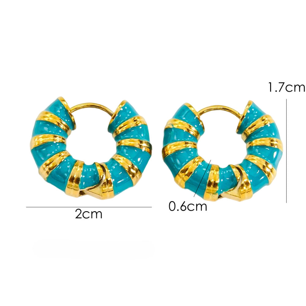 Wholesale Color Stripe Enamel Drip Oil Stainless Steel Earrings