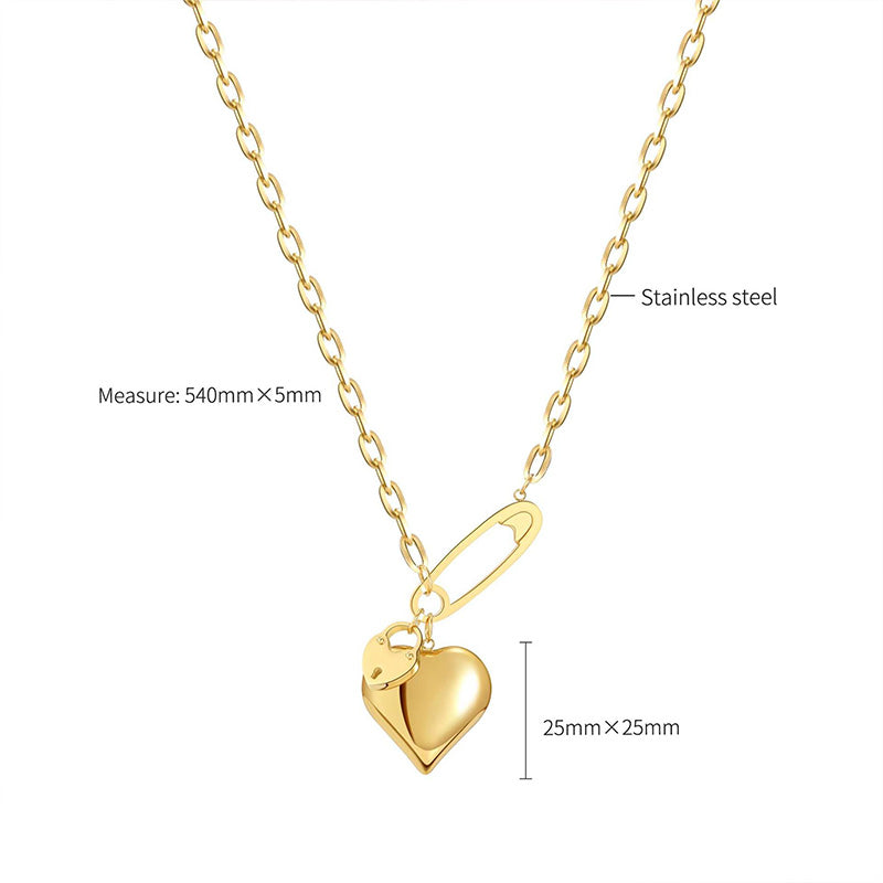 Wholesale Titanium Steel 18K Gold Three-dimensional Peach Heart Necklace