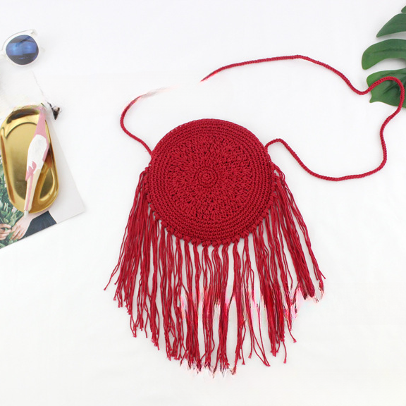 Bolsa de playa con flecos tejidos a mano de hilo de algodón al por mayor