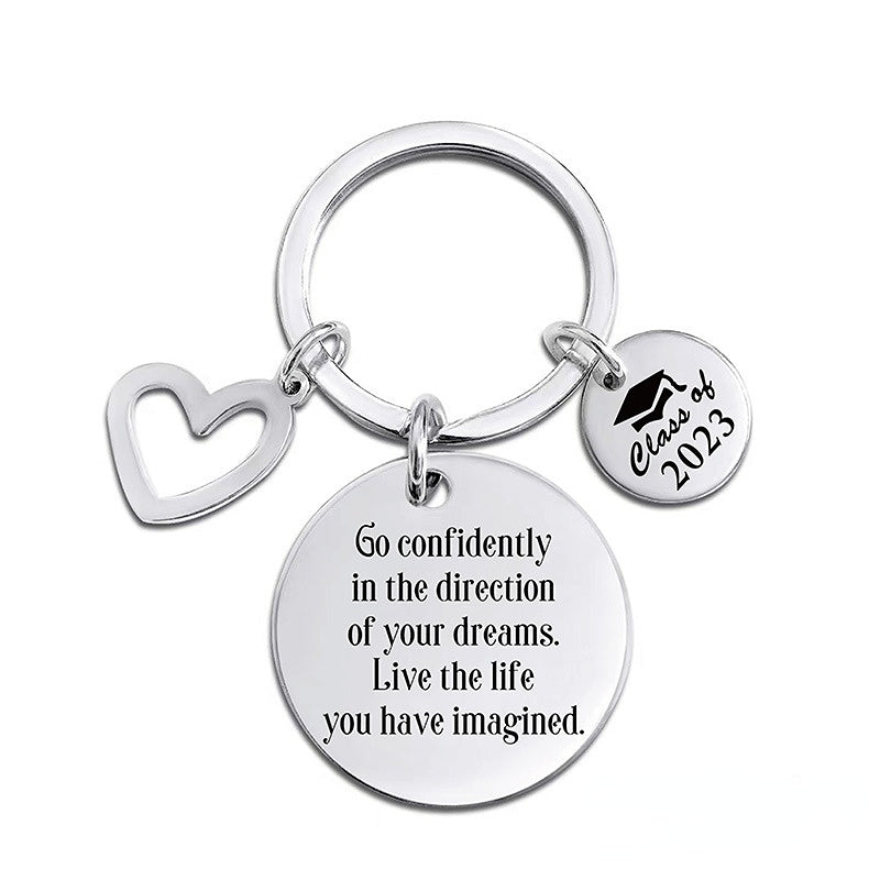 Wholesale Graduation Season Gift Lettering Stainless Steel Round Card Heart Keychain