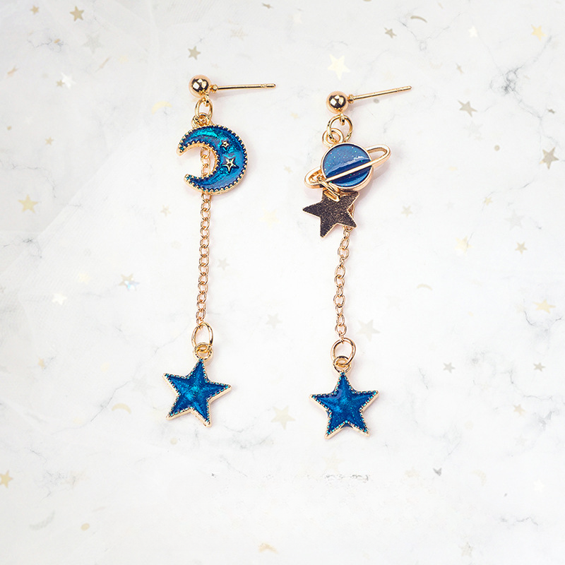 Asimetría de corazón de niña al por mayor Peque de pendientes de planeta Cosmic Planeta de Sky Fresh Blue Sky