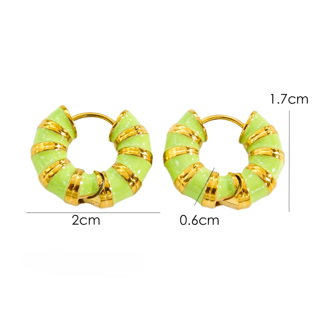 Wholesale Color Stripe Enamel Drip Oil Stainless Steel Earrings